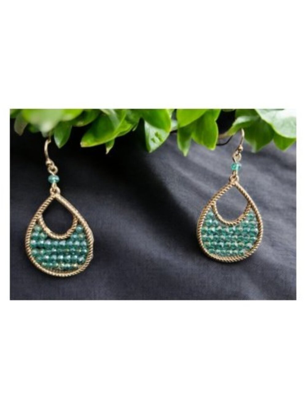 Teardrop Goldtone Teal Blue Gemstones Dangle Earrings